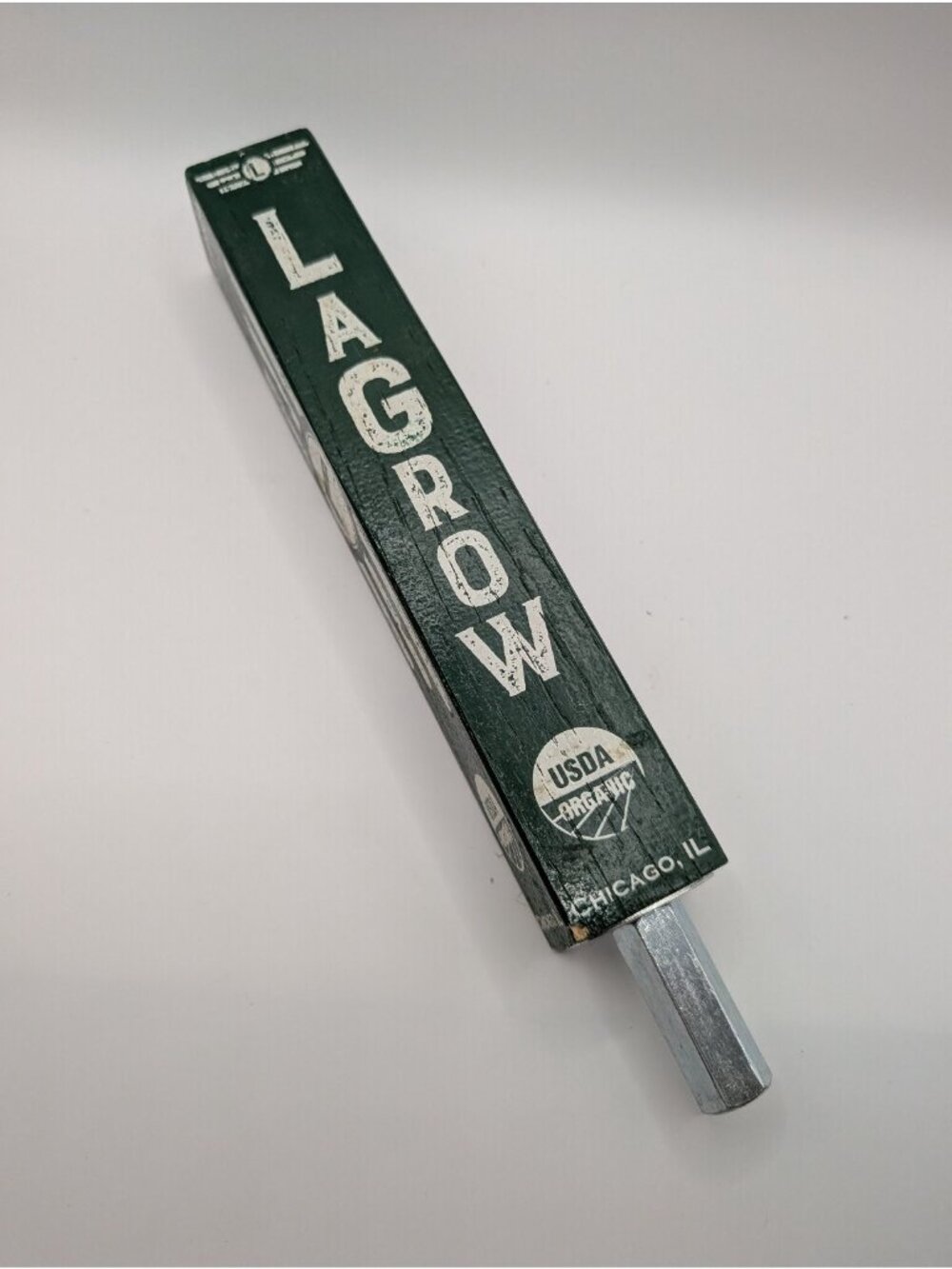 LAGROW Beer Tap Handle Green White Wood Distressed Organic Chicago Logo - Picture 3 of 5